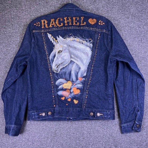 Rustler Jackets & Blazers - VTG Rustler Denim Jacket Mens Med Womens Custom Rachel Hand Painted Unicorn READ